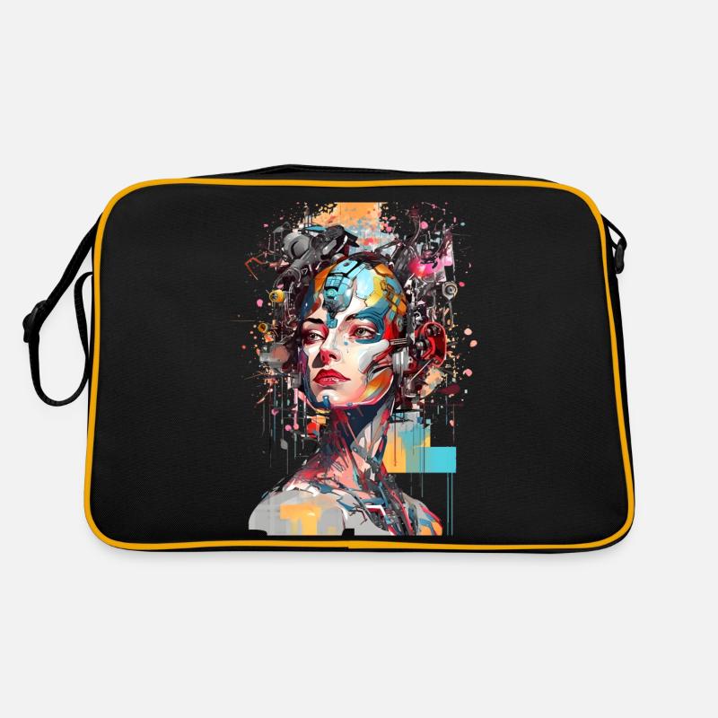 Portrait eines weiblichen AI Androiden/Cyborg Retro Tasche