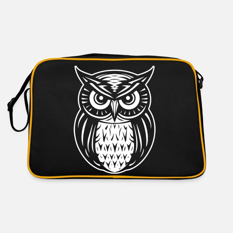 Eule Eulen Vogel Vögel - Retro Tasche - Schwarz/Gold