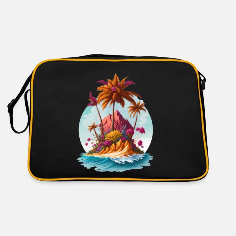 Paradis Island Palm Trees Beach Mer - Sac Retro - noir/or