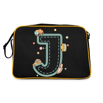 Buchstabe j Fahrzeug - personalisiertes Kindergeschenk - Retro Tasche - Schwarz/Gold - Hinten