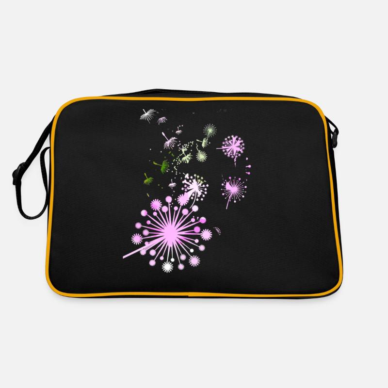 Pusteblume,Blume,bunt, Sterne - Retro Tasche - Schwarz/Gold
