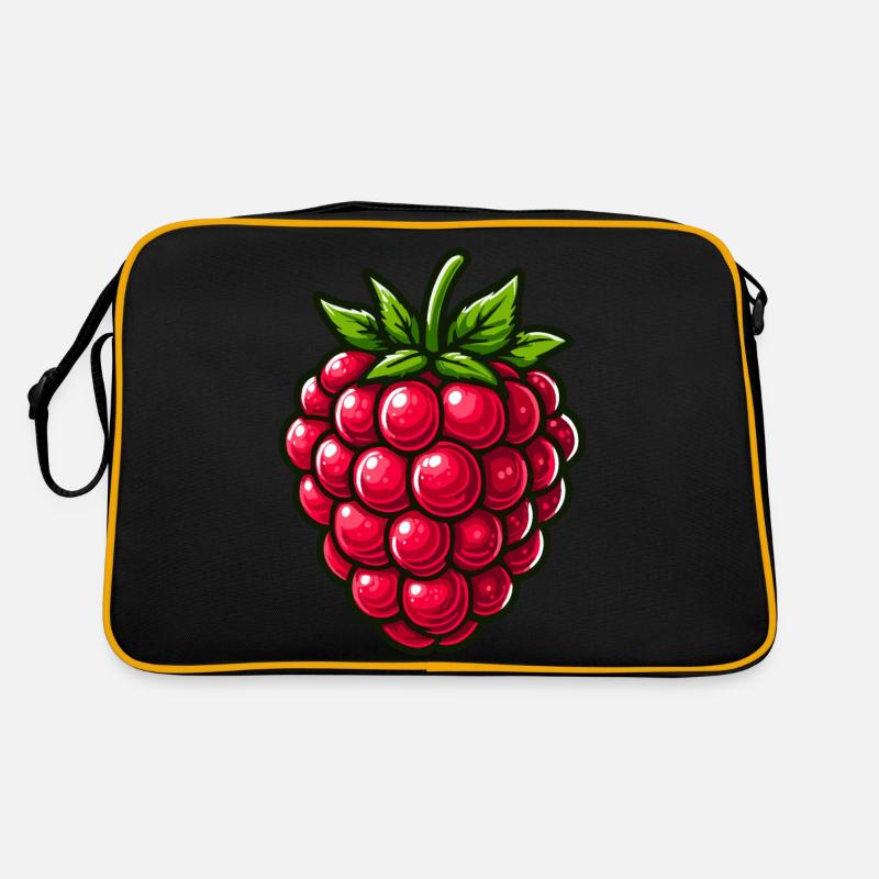 Himbeere, Obst - Retro Tasche - Schwarz/Gold