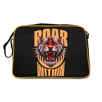 Lion rugissant, Tigre, Amoureux des animaux, Nature, Roi de la jungle - Sac Retro - noir/or - Dos