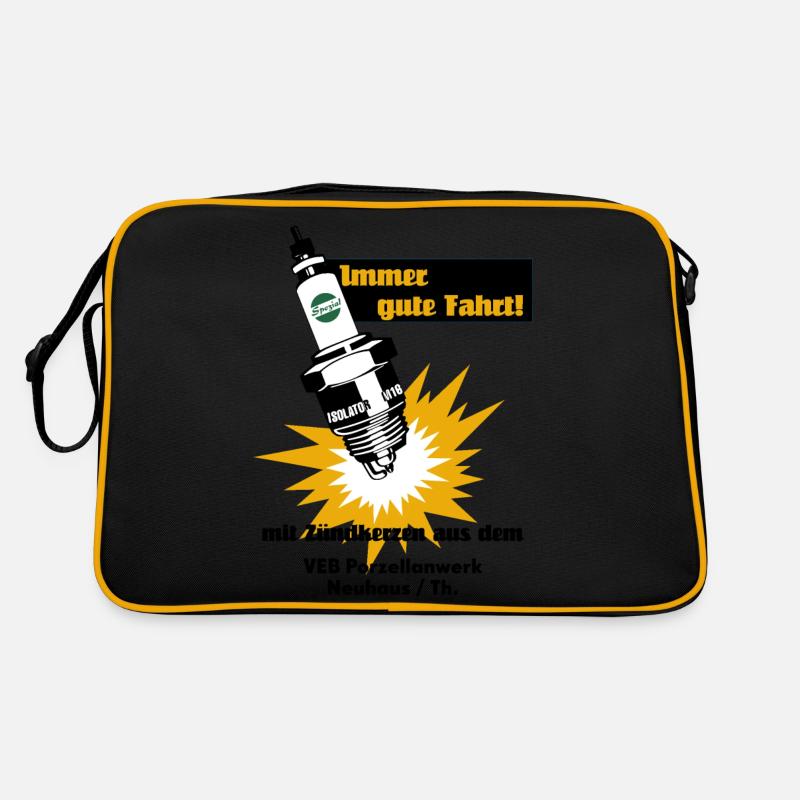 Zündkerzen Werbung DDR Retro - Retro Tasche - Schwarz/Gold