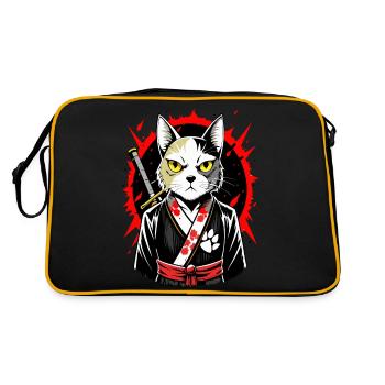 Samurai-Katze - Retro Tasche - Schwarz/Gold - Hinten