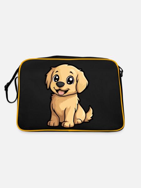 Golden Retriever Hund Comic Niedlich - Retro Tasche - Schwarz/Gold - Hinten