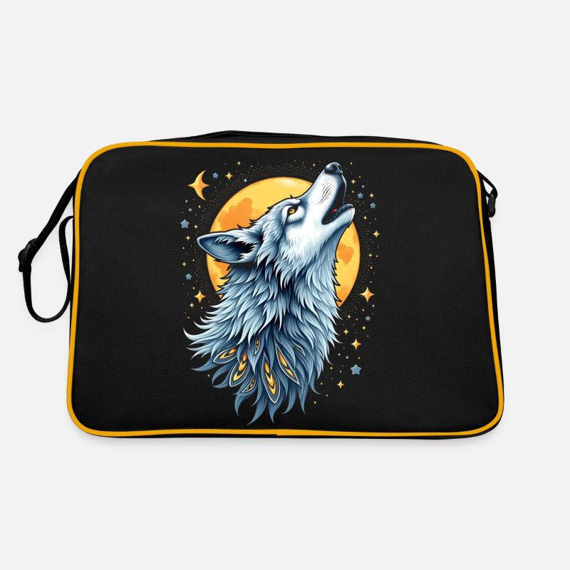 Herzlinie Wolf - Mond-Kunst Retro Tasche