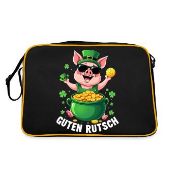 Glücksschwein - Silvester Guten Rutsch - Retro Tasche - Schwarz/Gold - Hinten