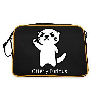 Wütender Otter hebt seine Faust - Otterly Furious - Retro Tasche - Schwarz/Gold - Hinten