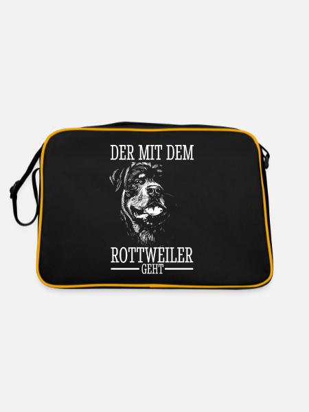 Rottweiler Rottie Papa Vater Mann Gassi Dad - Retro Tasche - Schwarz/Gold - Hinten