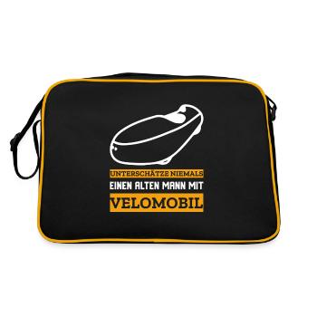 Liegerad & Velomobil Sprüche - Retro Tasche - Schwarz/Gold - Hinten