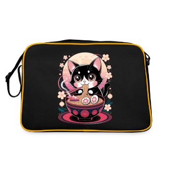 Kawaii Cat Ramen Noodles Anime Cat - Retro Bag - black/gold - Back