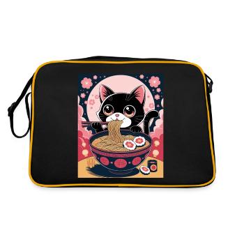 Kawaii Cat Ramen Noodles Anime Cat - Retro Bag - black/gold - Back