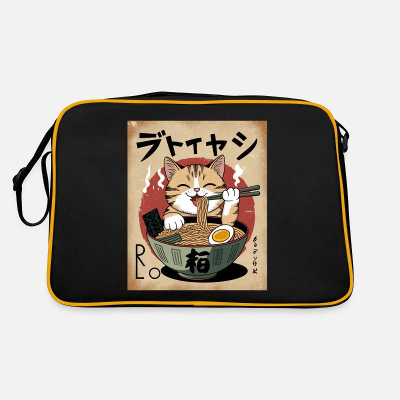 Kawaii Katze Ramen Nudeln Anime Katze - Retro Tasche - Schwarz/Gold