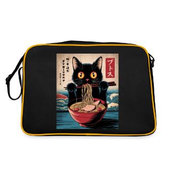Kawaii Cat Ramen Noodles Anime Cat - Retro Bag - black/gold - Back
