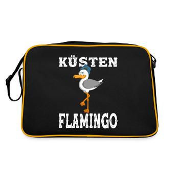 Möwe Flamingo Küste Vogel Meer Strand Wasser - Retro Tasche - Schwarz/Gold - Hinten