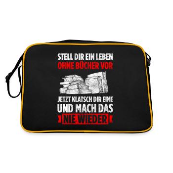 Stell Dir Ein Leben Ohne Bücher Vor Jetzt Klatsch - Retro Tasche - Schwarz/Gold - Hinten