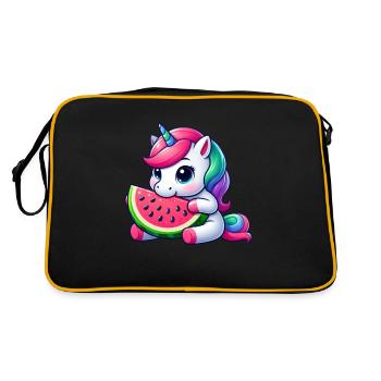 Süßes Einhorn Fruchtig Wassermelone - Retro Tasche - Schwarz/Gold - Hinten