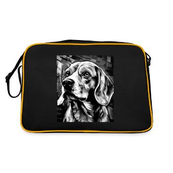 Beagle Hund Porträt - Retro Tasche - Schwarz/Gold - Hinten