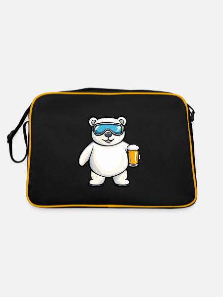 Eisbär Apres Ski Bier Comic - Retro Tasche - Schwarz/Gold
