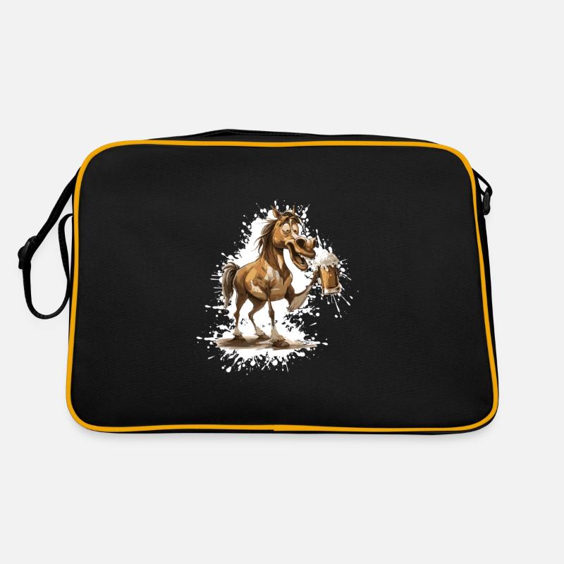 Pferd Bier Lustig Retro Tasche