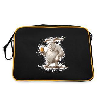Bergziege Bier Lustig - Retro Tasche - Schwarz/Gold - Hinten