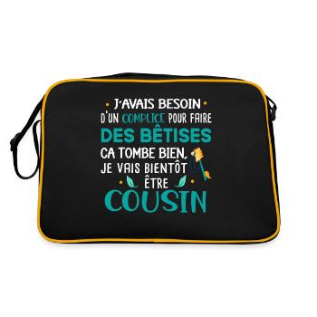 Futur cousin Cadeau naissance bébé Humour - Sac Retro - noir/or - Dos