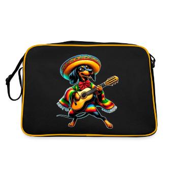 Cinco de Mayo Dachshund Mariachi Guitare - Sac Retro - noir/or - Dos