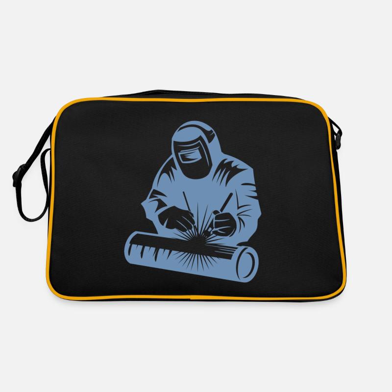 Schweißer-Silhouette beim Bogenschweißen Retro Tasche