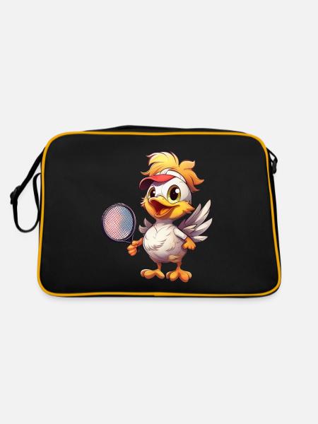 Cheerful Chicken Tennis Players - Funny - Retro Bag - black/gold - Back