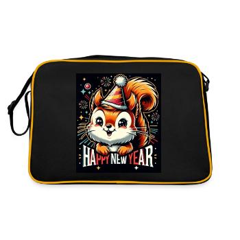 Neujahr Sylvester Eichhörnchen Jahreswechsel - Retro Tasche - Schwarz/Gold - Hinten