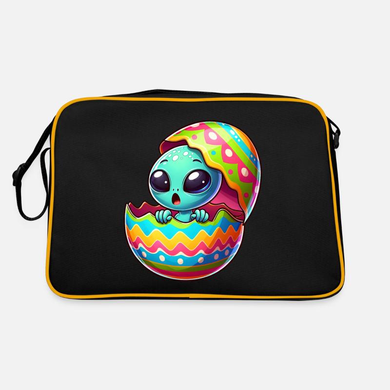 Buntes Alien-Osterei Schlüpf-Design - Retro Tasche - Schwarz/Gold
