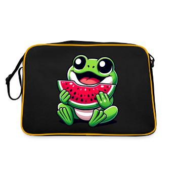 Frosch Wassermelone Fruchtig Lustig - Retro Tasche - Schwarz/Gold - Hinten