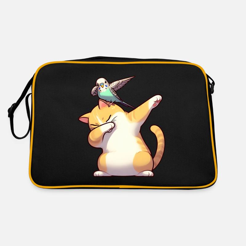 Cat and budgie dabbing cute Retro Bag