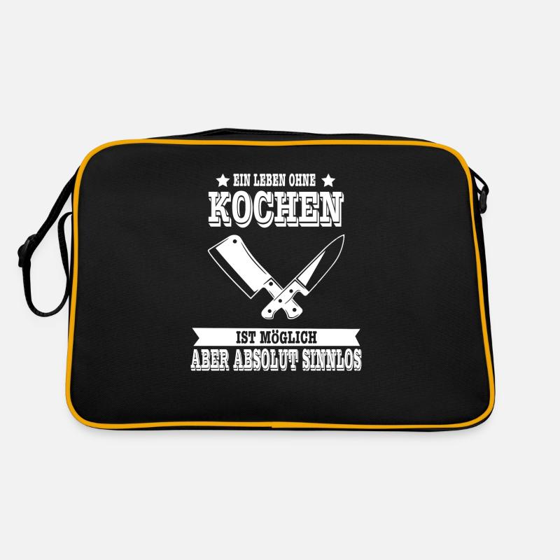 Leben ohne kochen Chef Küche Spruch Geschenk - Retro Tasche - Schwarz/Gold