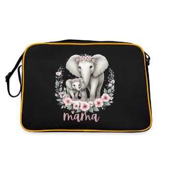 Mama Heart Floral Wreath Elephant Baby Shower - Retro Tasche - Schwarz/Gold - Hinten