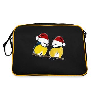 Mésange bleue peinte avec Bonnet de Noel oiseau - Sac Retro - noir/or - Dos