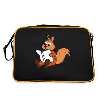 Eichhörnchen liest Buch Geschenkidee - Retro Tasche - Schwarz/Gold - Hinten