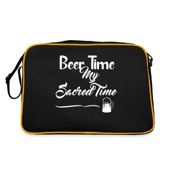 Beer Time - Weißes Design für dunkle T-Chirts - Retro Tasche - Schwarz/Gold - Hinten
