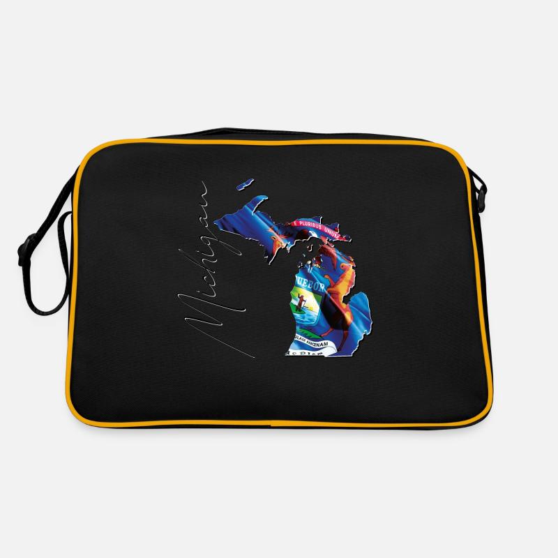 Michigan (États-Unis) | Drapeau réel | Flag Map Script Sac Retro