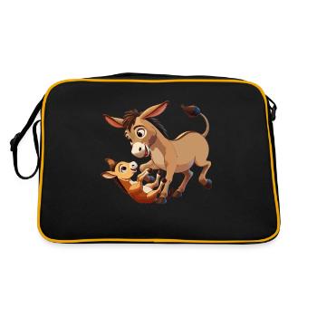Donkey mother frolics with child brown - Retro Bag - black/gold - Back
