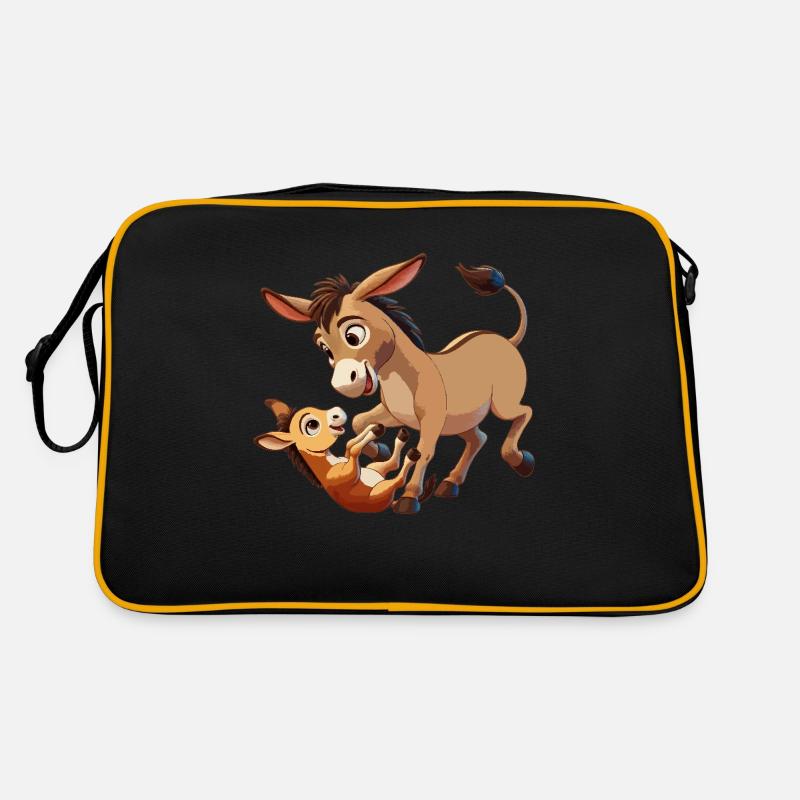 Eselmutter tollt mit Kind braun Retro Tasche