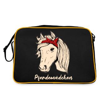 Pferdemädchen Reiten Pferde Reiterhof Geschenk - Retro Tasche - Schwarz/Gold - Hinten