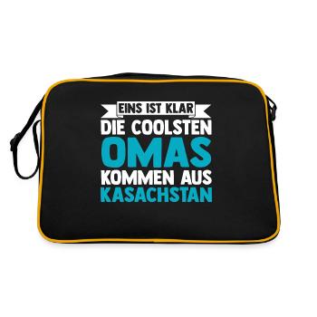 Kasachen Oma Großmutter Kasachstan - Retro Tasche - Schwarz/Gold - Hinten