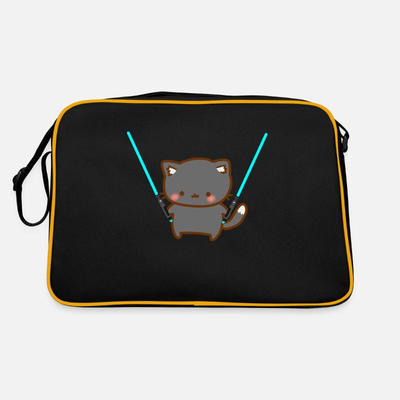 Süße Katze mit blauen Lichtschwertern Retro Tasche