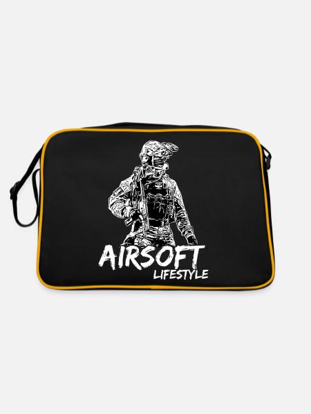 Airsoft /Softair / Softgun / AEG Airsoft Milsim - Retro Tasche - Schwarz/Gold - Hinten