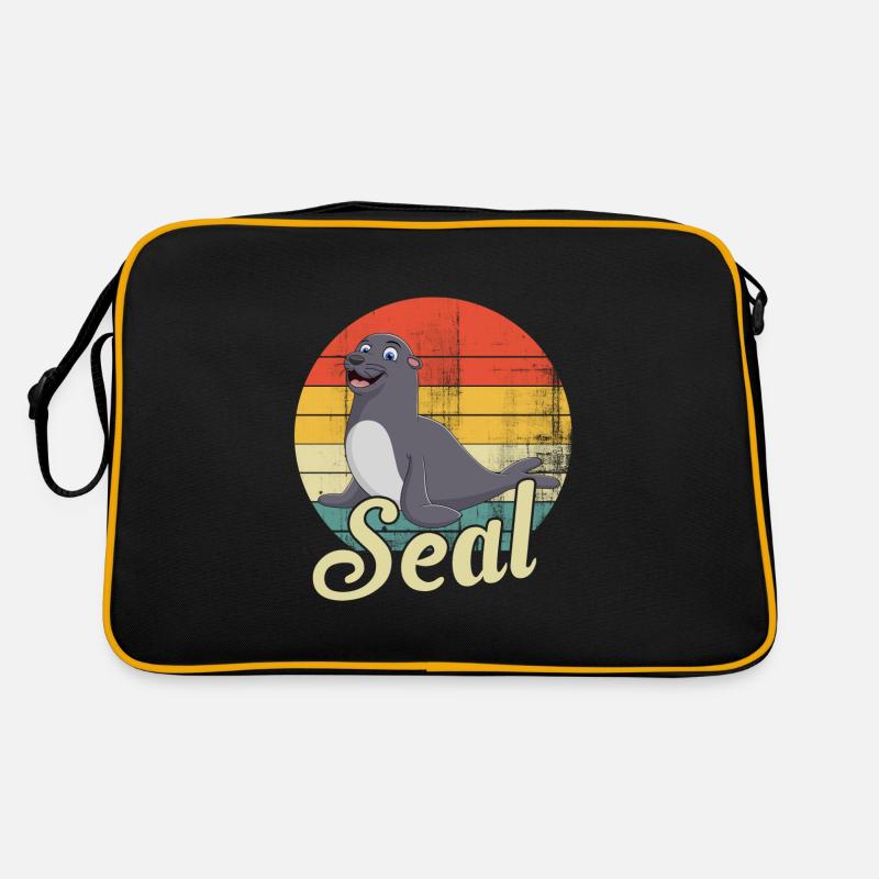 Seehund-Meerestier - Retro Tasche - Schwarz/Gold