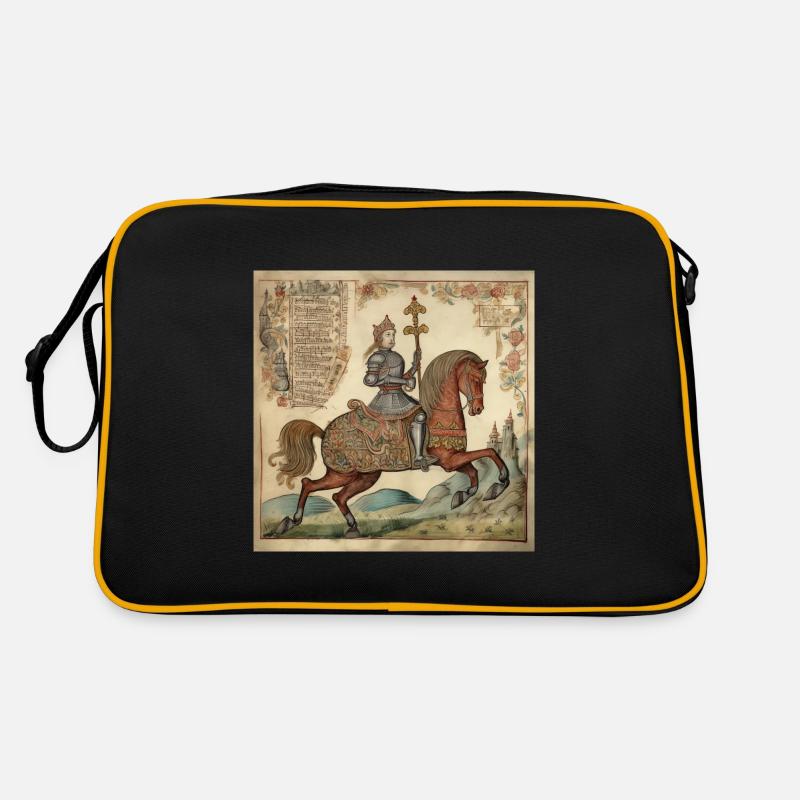 Chevalier à cheval, Moyen Âge - Sac Retro - noir/or