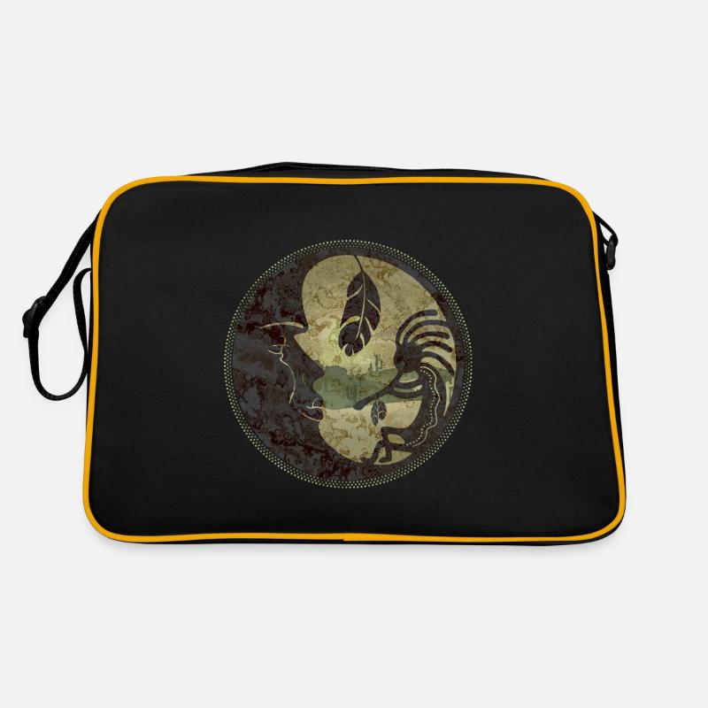 Kokopelli plays for the moon feather 2 - Retro Tasche - Schwarz/Gold
