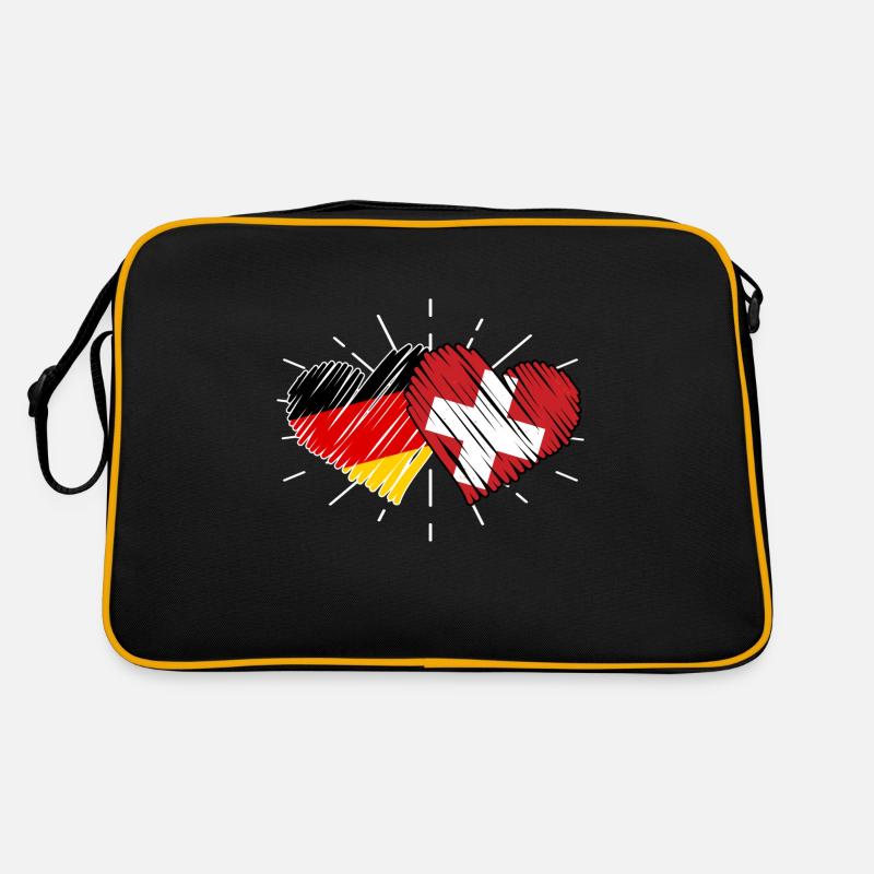 Schweizer Deutsches Herz Schweiz - Retro Tasche - Schwarz/Gold
